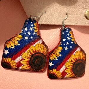 Sunflower American Flag Earrings